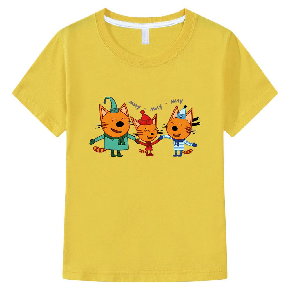 Футболка с принтом Kid-e-cats Мультяшные детские футболки Три котенка Русская смешная одежда Летние детские топы Одежда для девочек и мальчиков