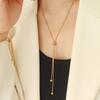 Orazio 14K Gold Stainless Steel Pendant Necklace Y-shaped Beads Collarbone Round Long Snake Chain Women's Jewelry Gift