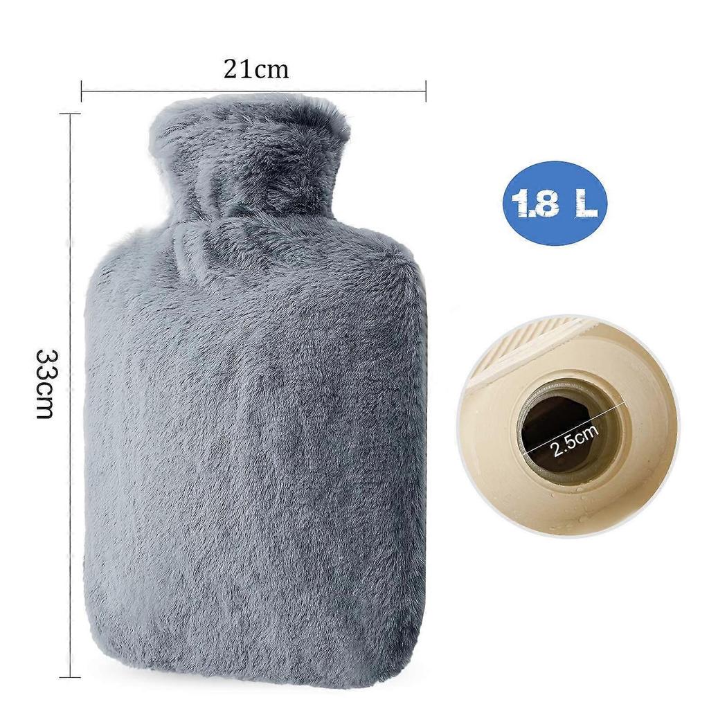 Hot Water Bottle with Fluffy Cover-Soft Luxury, 1.8L Large Hot Water Bottle as Great Gift for Women and Men, Warm Hot Water Bag