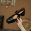 Качественные женские туфли-лодочки из натуральной кожи 2024 года, весна-лето, ретро-стиль, лаконичные туфли на толстом каблуке с пряжкой, женские повседневные туфли Мэри Джейн