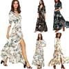 Women's Bohemian Vintage Ethnic Pattern Resort Style V-neck Loose Maxi Dress Long Skirt