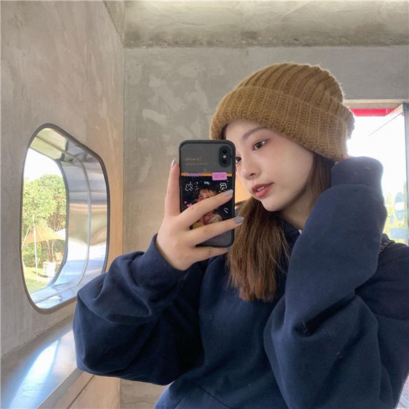 2025 японская шерстяная шапка женская осенне-зимняя вязаная шапка теплая защита ушей большая головка свободный ворс шапка