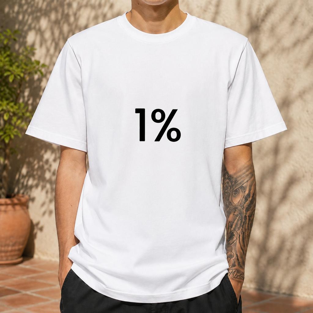 2026 New Pure Cotton Tshirt With One Percent Minimalist Text Print Casual Crew Neck Short Sleeves