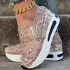 Women's Glitter Sequins Decor Sneakers, Breathable Mesh Inner Wedge Heeled Shoes, Comfortable Platform Carnival Shoes & Music Festival