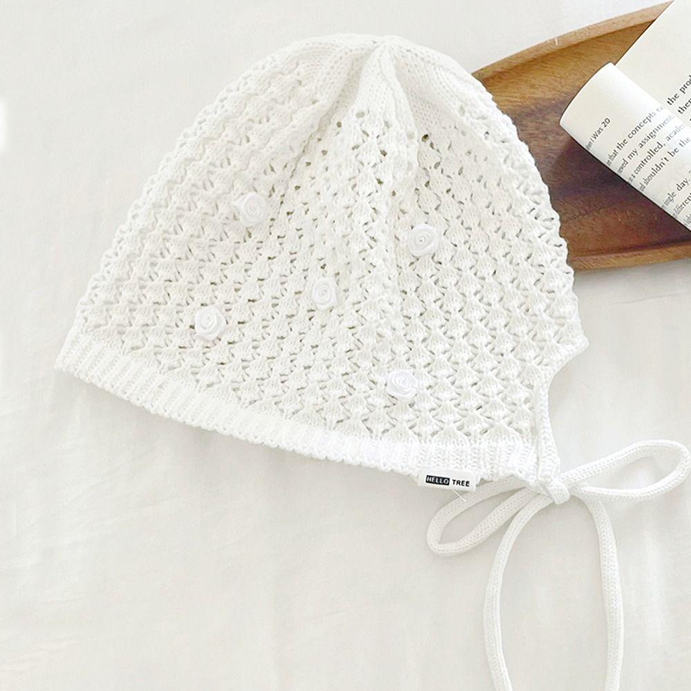 Hollowed Out Knitted Hat Casual Sun Visor Breathable Beret Cap for Women