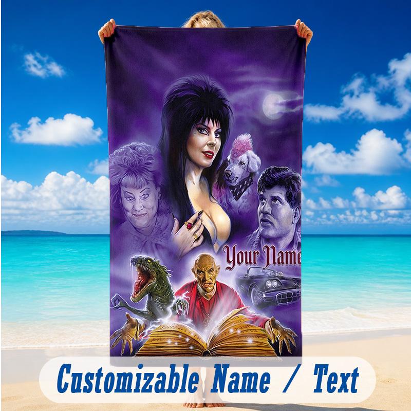 Beach Towel Custom Name Text, Quick Dry Large Towel For Beach HomeElvira Mistress of the Dark