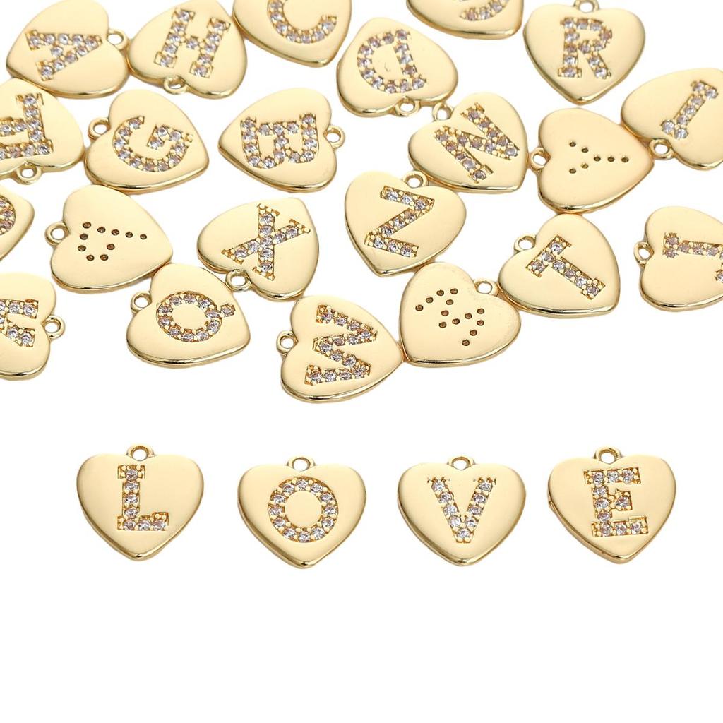 Copper Zirconium Inlaid Heart 26 Letter Pendant For DIY Jewelry Making Craft Accessories
