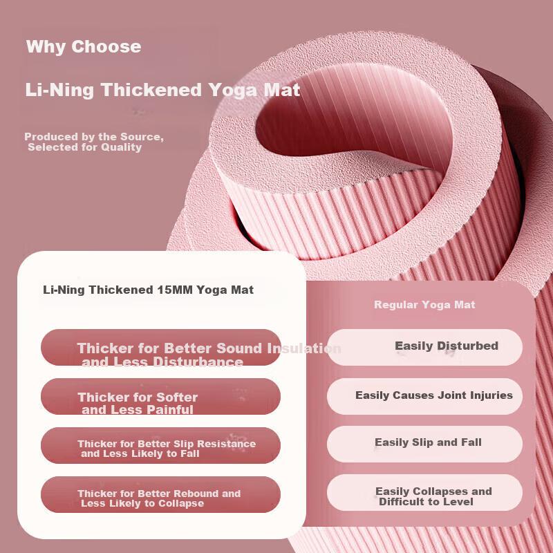 Li-Ning Yoga Mat, Thickened, Non-Slip for Women, 2 Meters Long, Fitness Wide Professional Aerobics, Soundproof, Shock-Absorbing, Dance Floor Mat