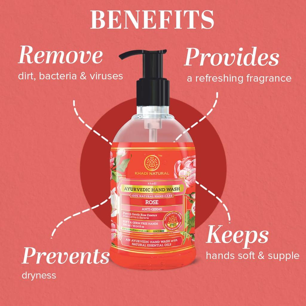 Khadi Natural Rose Fragrance Handwash 300 Ml X Pack Of 2 Hydrating Gentle Cleanser For Dry And Sensitive Skin