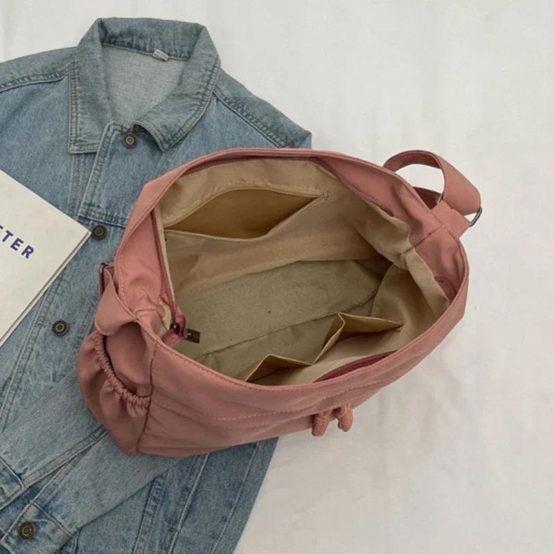 Модные нейлоновые сумки-хобо через плечо, однотонные повседневные сумки на молнии, женские сумки, большая вместимость, однотонная сумка-тоут через плечо