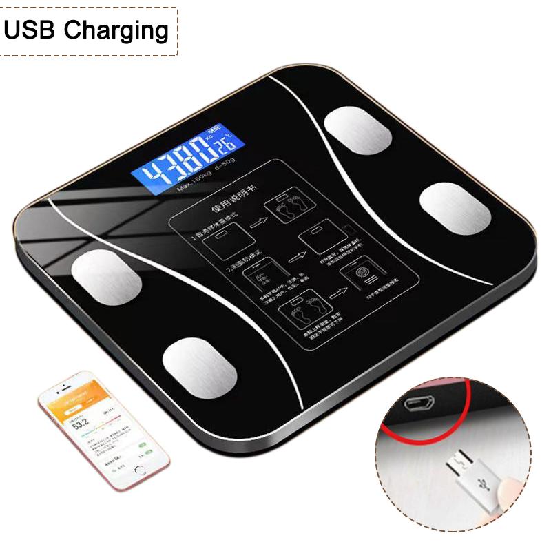 Умные весы для жира, беспроводные цифровые весы для ванной комнаты, USB аккумуляторная Bluetooth, электронные весы с приложением для смартфона