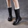 Роскошные Повседневные Женские Ботинки - Кожаные Ретро Ботильоны до середины икры, Широкие Сапоги, Прямые Сапоги с Утеплителем