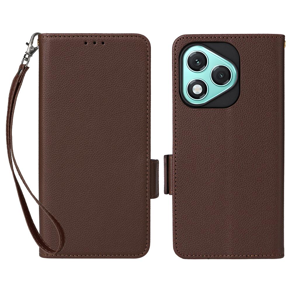 For Honor 400 Lite Case with Wrist Strap Litchi Texture PU Leather Wallet Phone Cover