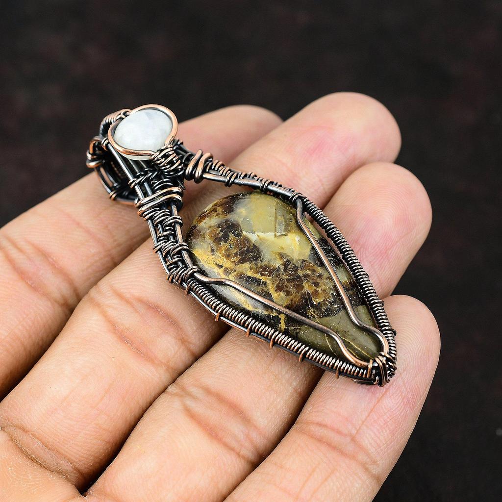 Септрианский медный кулон, медная проволока, обернутые ювелирные изделия, кулон с драгоценным камнем, Радуга, лунный камень, ювелирные изделия, подарок для матери, септические украшения для женщин