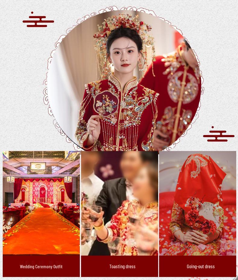 2026 Xiuhe Velvet Bride's Departure Dress - High-End Chinese Wedding & Toasting Attire for Couples