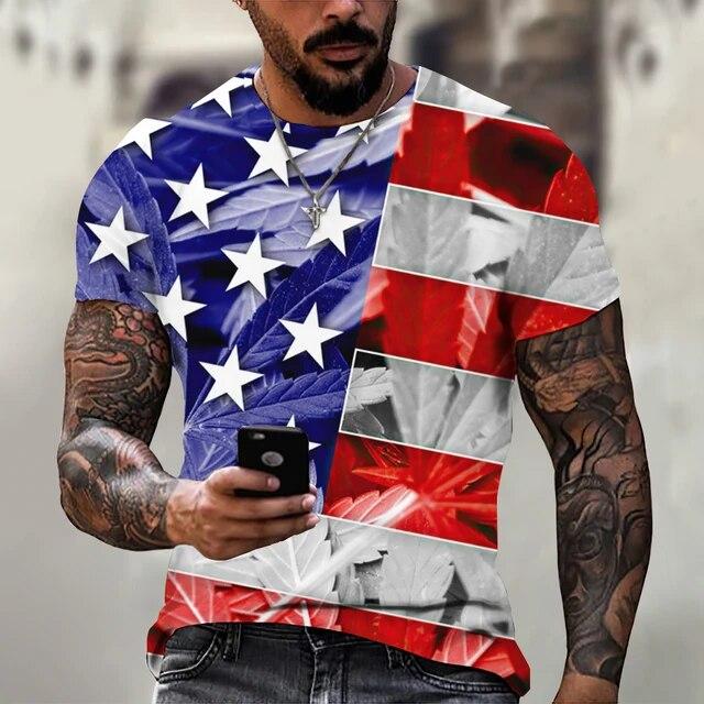 Summer T-shirt Men Short 3D Print Fashion Tops Casual Tee American Flag Harajuku Sleeve Shirts Oversize T-shirt Street Clothing