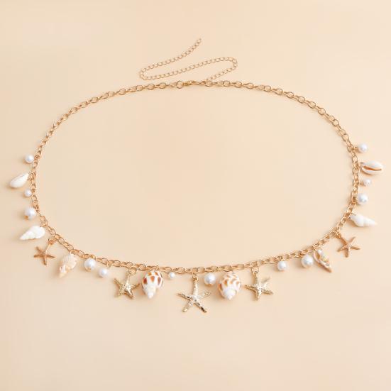 Bohemia Style Beach Waist Chain Imitation Pearl Starfish Conch Charm Vacation Body Chain Belly Chain Jewelry Gift