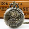 New Fashion Retro Bronze Train Locomotive Engine Quartz Pocket Watch Necklace Pendant Chain Best Gifts for Men Women
