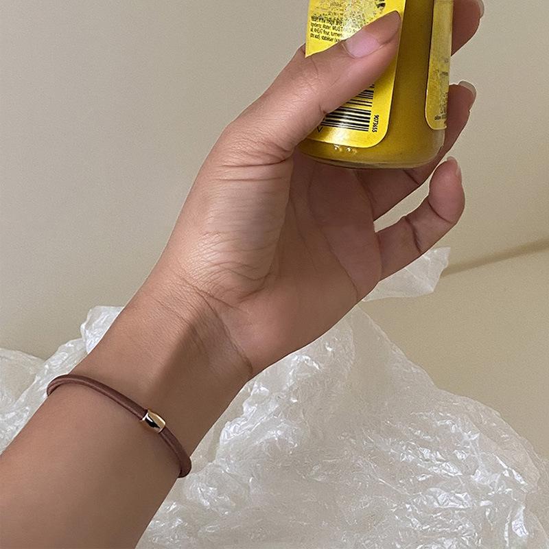 Set of 2 Korean Style Coffee Color Elastic Hair Bands with Gold Beads