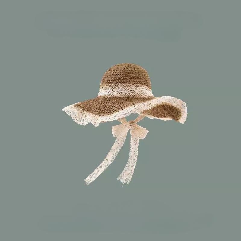 Женская соломенная шляпа, женская летняя солнцезащитная пляжная шляпа для прогулок, кружевная кайма, солнцезащитная шляпа