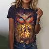 Vintage Animals Print Women's T Shirts Summer Fashion Short Sleeve Top 3d Owl Print Oversized Female Clothing Ladies Holiday Tee