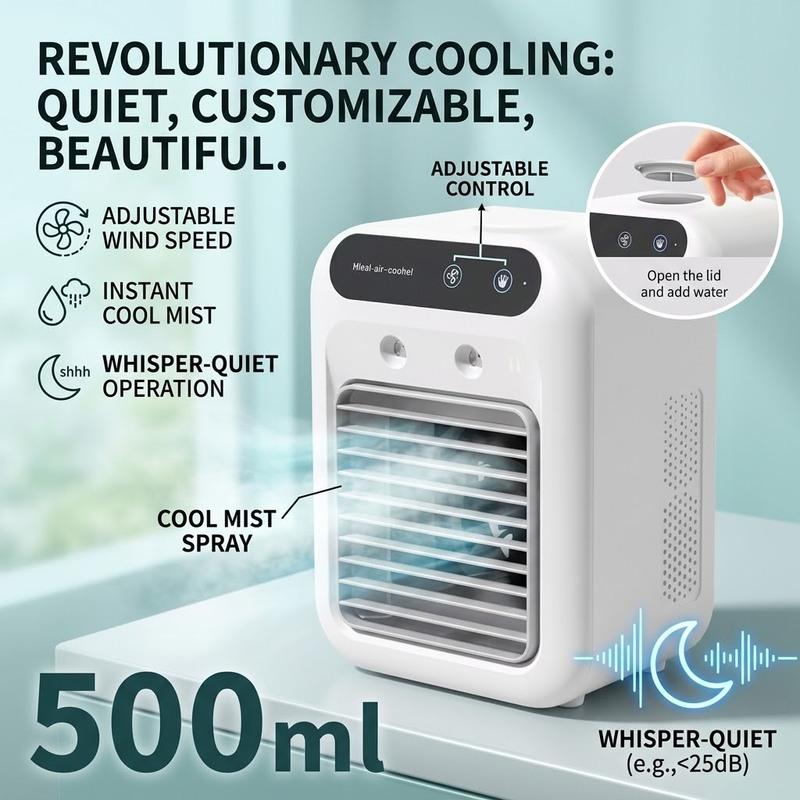 Mini Bladeless Cold Air Blower Rechargeable 1800mAh Lithium Spray Cool Fan Office Humidification Cooling Small Portable Fan