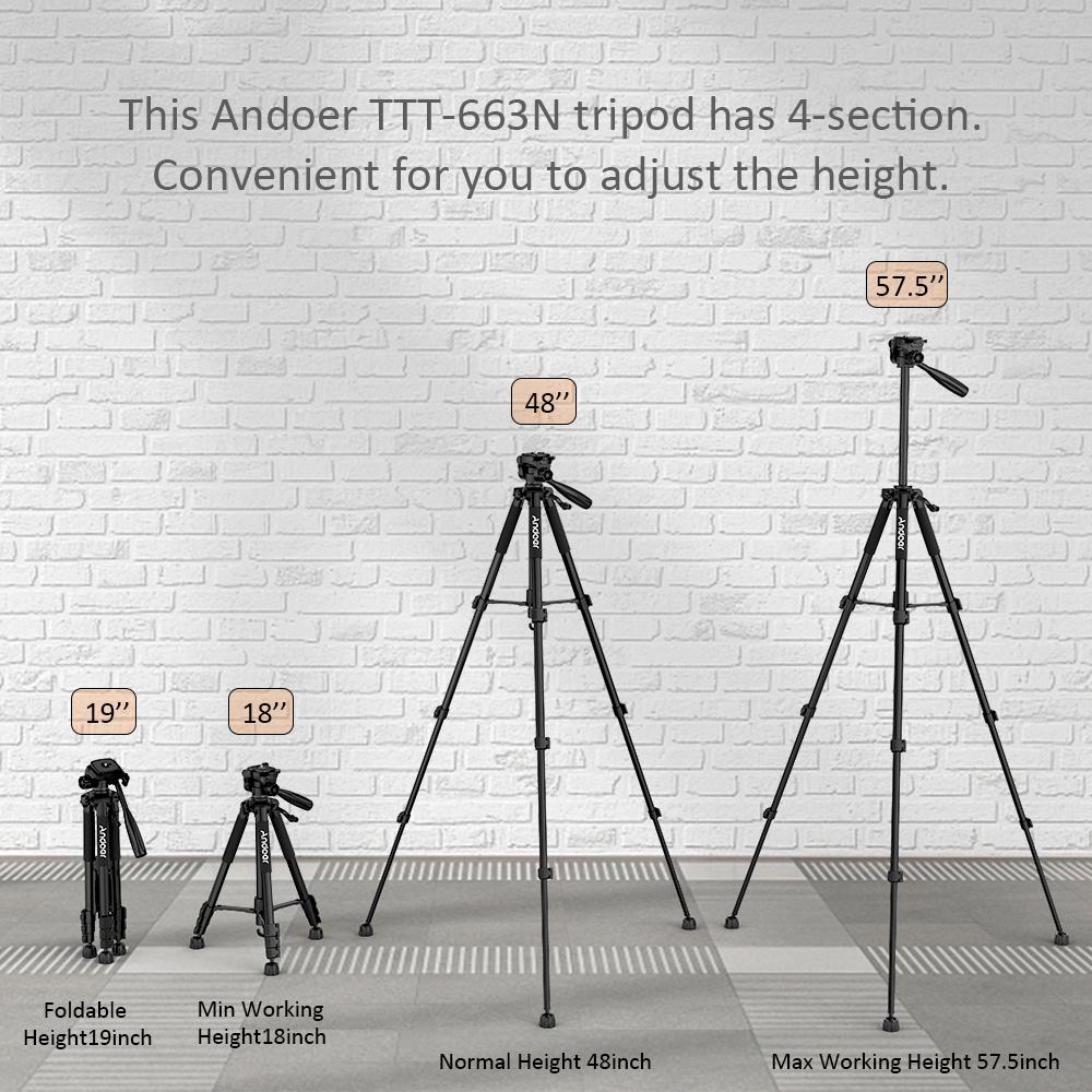 Andoer TTT-663N 57,5-дюймовый легкий штатив для путешествий, штатив для телефона, штатив для DSLR-SLR видеокамеры
