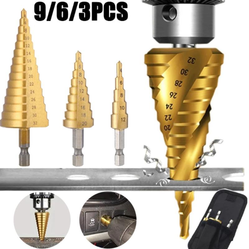 9/6/3 шт. Ступенчатое сверло HSS с титановым покрытием, быстрорежущая сталь, металл, дерево, фреза, конусный сверлильный инструмент