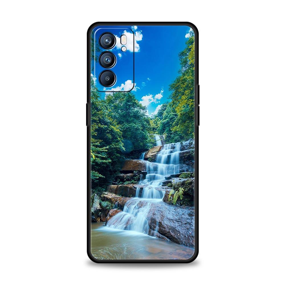 Waterfall Nature Trees Ship Phone Case For Oppo A54 A53 A52 A9 2020 A15 A95 A16 A76 A74 A12 Find X5 SE Reno6 Pro Plus 5G Cover