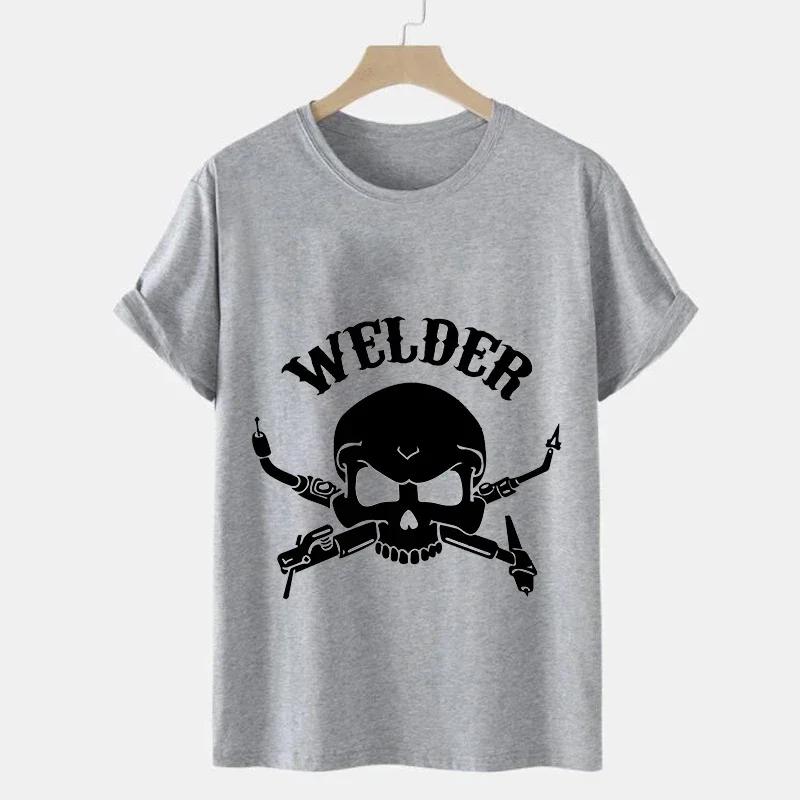 Мужская футболка Футболка с принтом черепа сварщика Футболки Одежда Черные футболки большого размера Футболки Механик Смешной дизайн Мужские футболки Топы