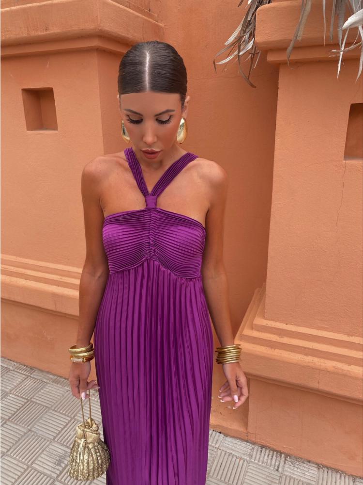 Сексуальное элегантное однотонное плиссированное платье миди, женские винтажные шикарные длинные платья без рукавов, женская мода в стиле ретро Y2k, новая одежда для вечеринок с открытой спиной