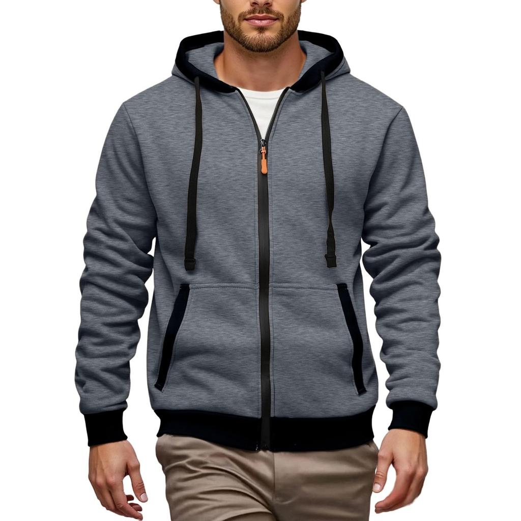 Men's Hoodie Jackets With Pockets Long Sleeve Zipper Drawstring Hooded Sweatshirt Comfort Cotton Coat