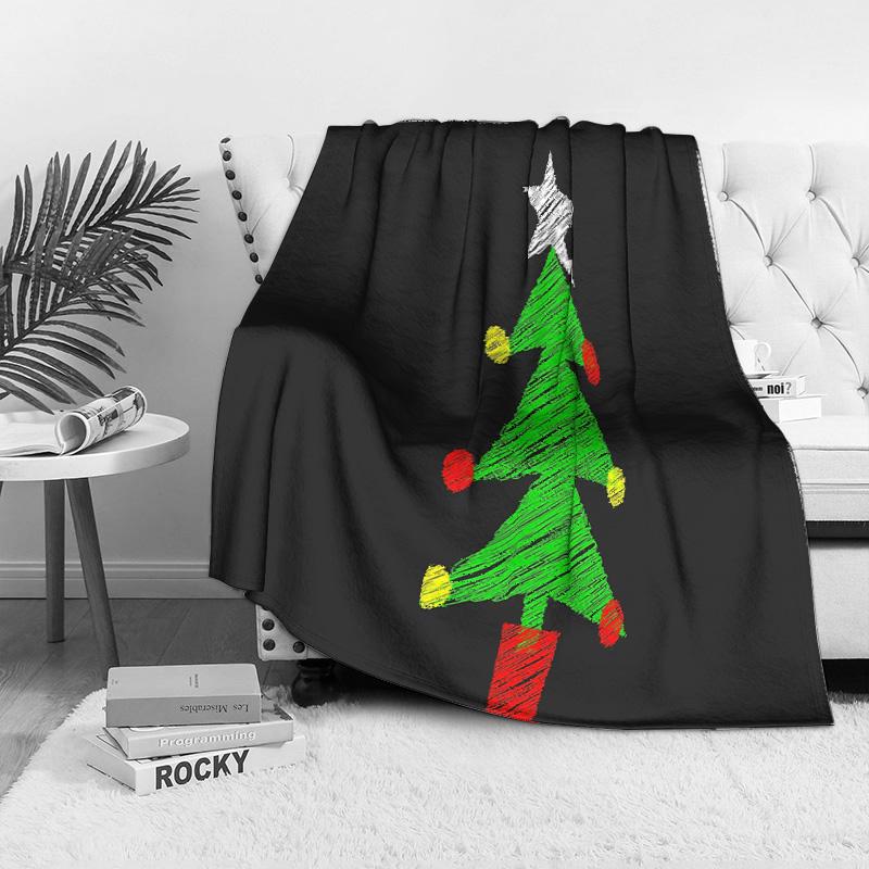 Tuniu Plush Cozy Throw Blanket with Christmas Tree Pattern for Living Room Bedroom Sofa Bed Decoration