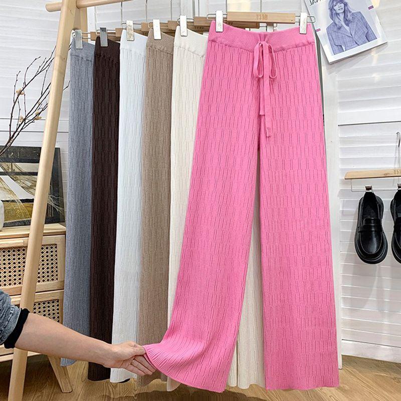 Осенне-зимние тонкие трикотажные повседневные брюки с высокой талией, женские модные драпированные белые широкие брюки, прямые брюки для мытья полов