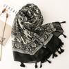 New Soft Balinese Cotton And Hemp Texture Scarf Black Blue And White Porcelain Tassel Travel Sunscreen Shawl Silk Scarf For Women