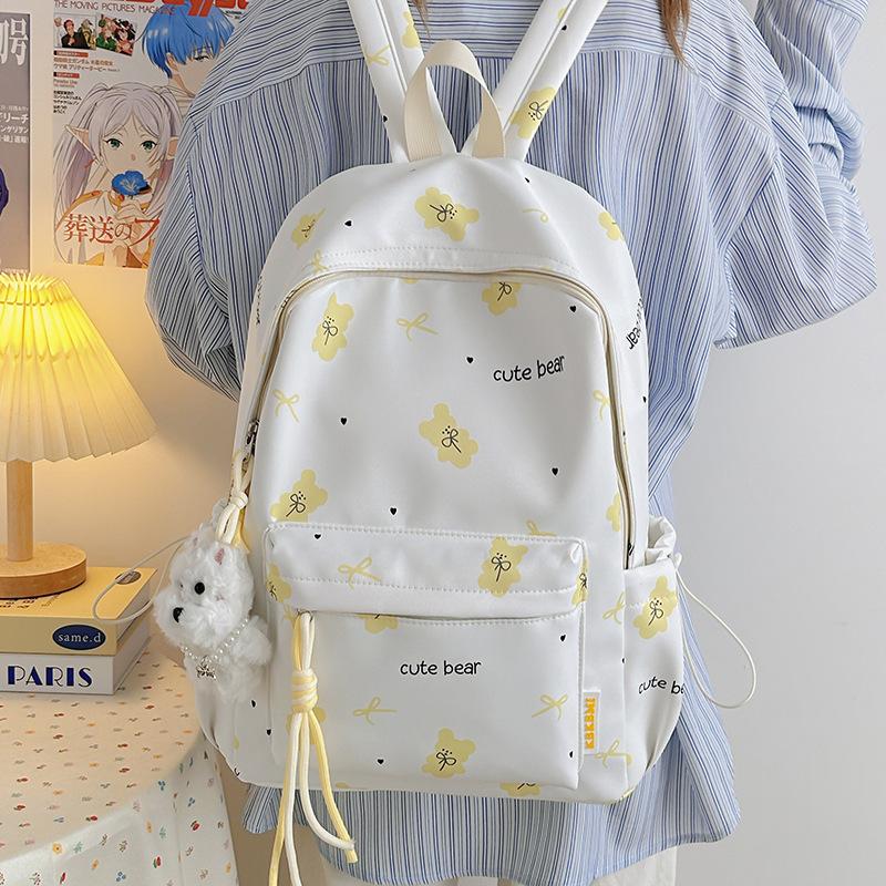 Schoolbag Japanese ins Girl Cute Bear Backpack High School Student Simple Travel Backpack Female School Bag Junior High School Student