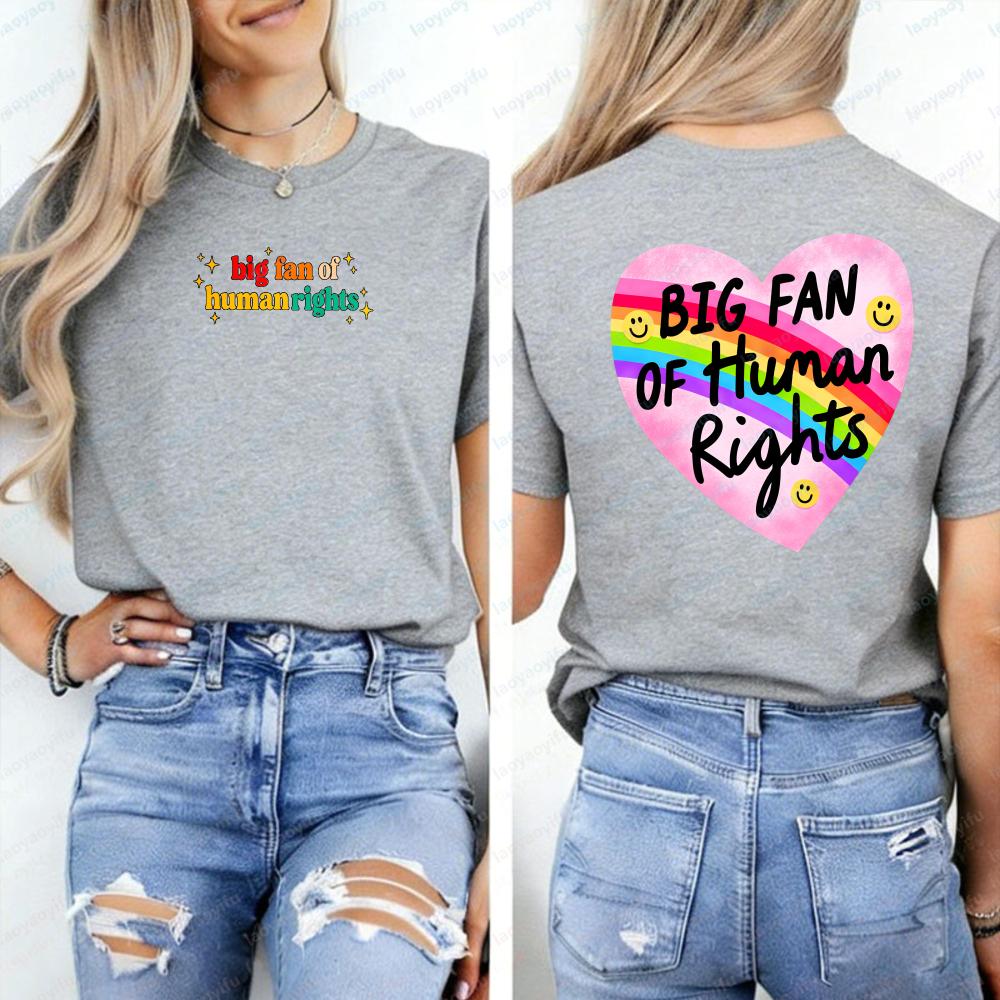 Big Fan of Human Rights Shirt Anti Populism Radicalized By Basic Decency T-shirt Rainbow Heart Equality Tee Activist Gift Tops