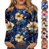 Женская мода повседневный топ с длинным рукавом и круглым вырезом с цветочным принтом
