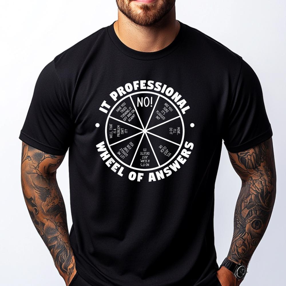 It Professional Wheel Of Answers Computer Tech Support Unisex Graphic Tees Cotton Comfort Sale Tops T Shirt Luxury