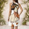 Women Plus Size High Round Neck Sleeveless Gathered Waist Flared Hem White Halloween Duck Printed Dress