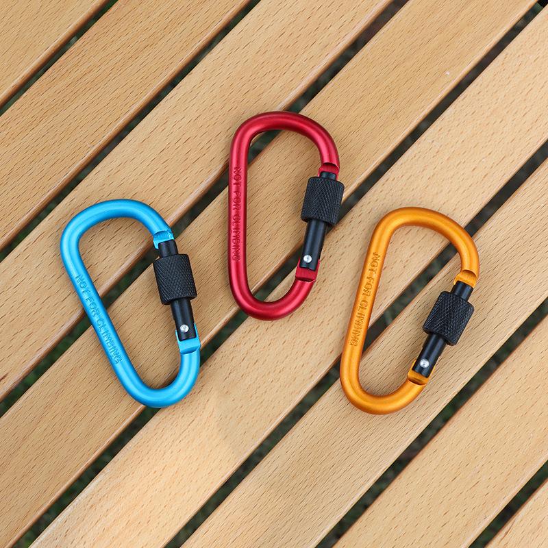 Outdoor Screw Lock Buckle D Shaped Carabiner Clasp Keyring Clip Camping Kits Sports Rope Buckle Water Cup Buckle Tool