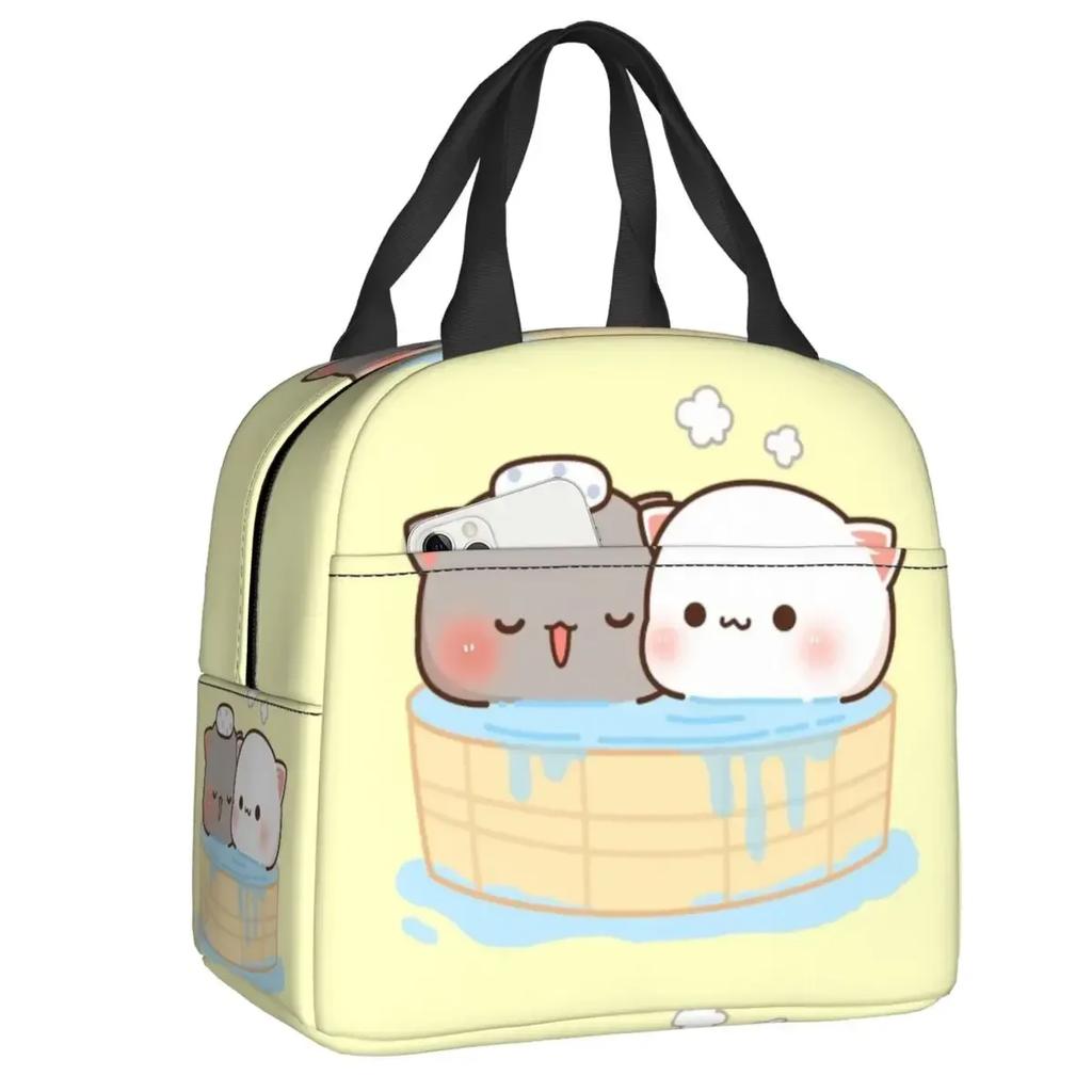 Mochi Cat Chef Peach Insulated Lunch Bag for Outdoor Picnic Peach And Goma Resuable Thermal Cooler Lunch Box Women Children