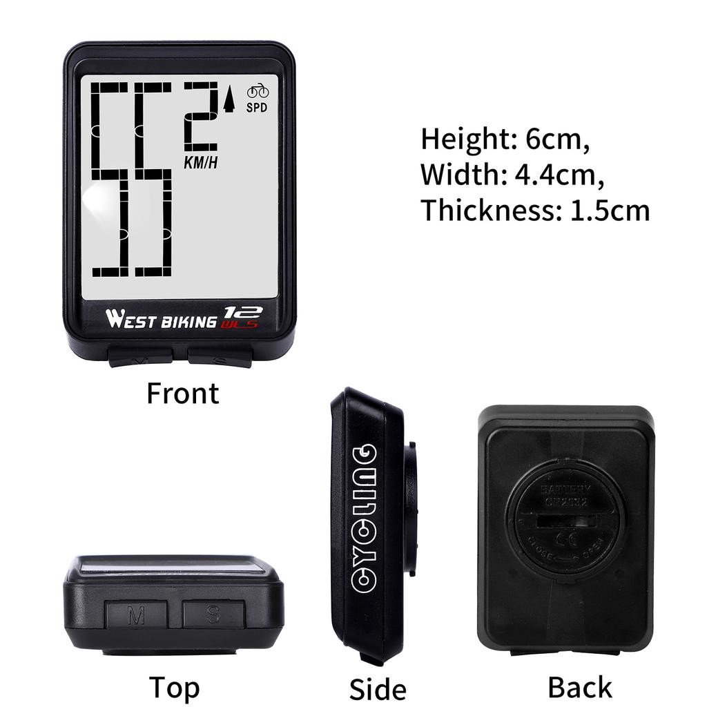 WEST BIKING Bike Computer Wired Wireless Speedometer Odometer Large Screen Backlight Waterproof 12 Functions for Cycling MTB 1