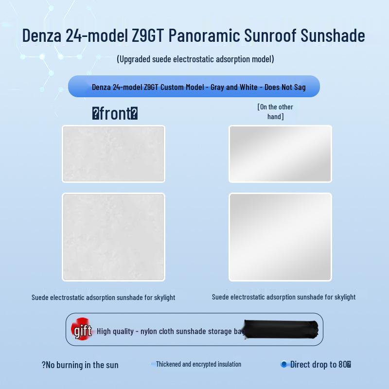 Denza Z9GT 2024 Электростатическая шторка на крышу: Блокиратор тепла и света, Защита приватности и от УФ-лучей.