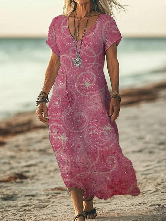 Bohemian Retro Print Raglan Sleeve Summer Maxi Dress