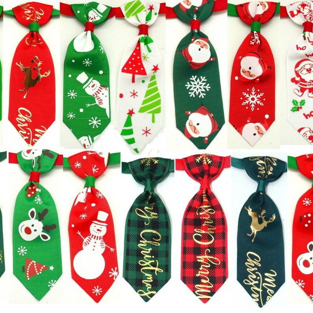 Christmas Elements Pet Puppy Dog Ties with Adjustable Collar X-mas Charms Ties for Small Pet Cats Small Dog Puppy Random Style