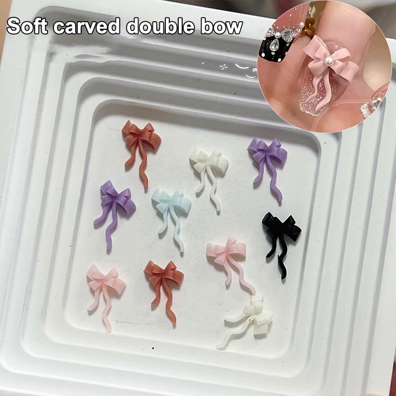 10Pcs Double Layer Bowknot Nail Charms 3D Sweet Ribbon Bows Nail Art Rhinestones Mini Resin Bow Tie Manicure Jewelry Diy Parts