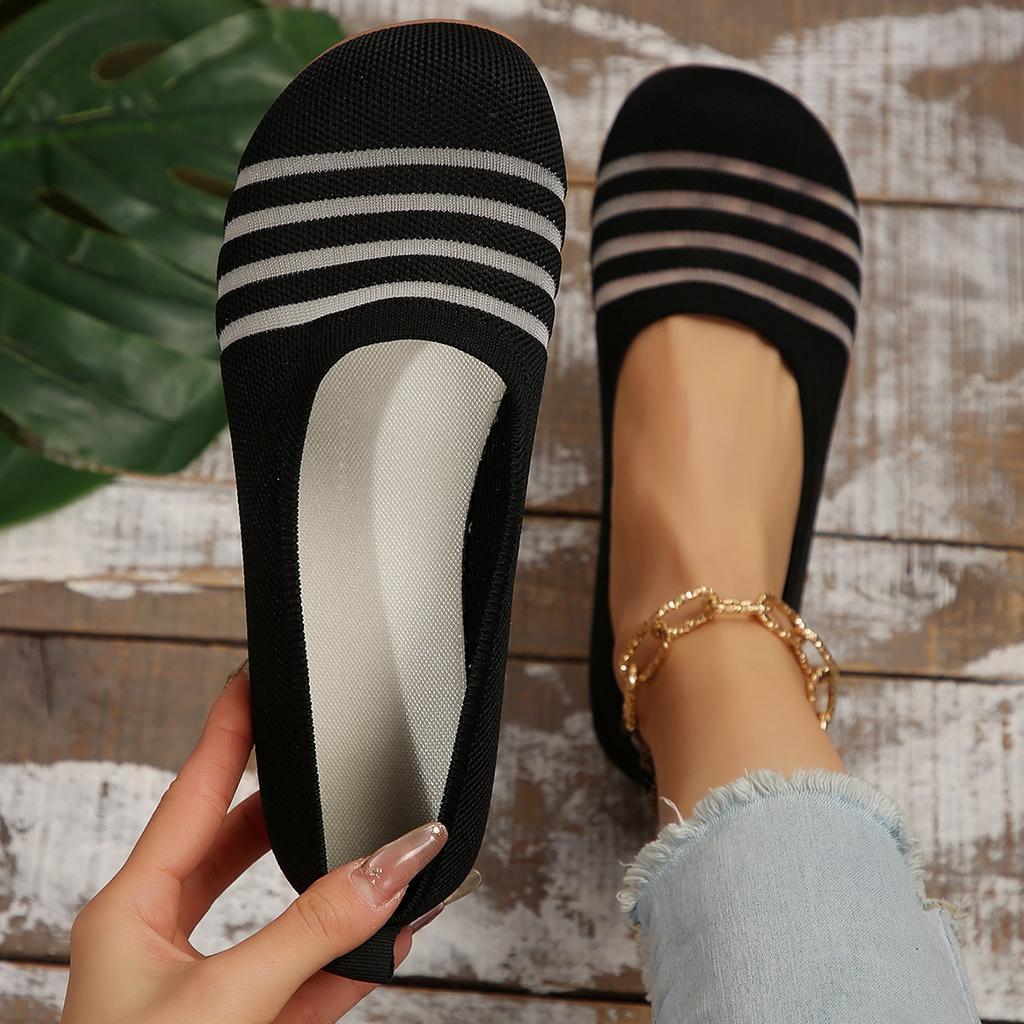 Fashion Women Flats Shoes Round Head Shallow Mouth Loafers Spring Knitted Flat Shoes Ladies Breathable Casual Comfortable Women Shoes