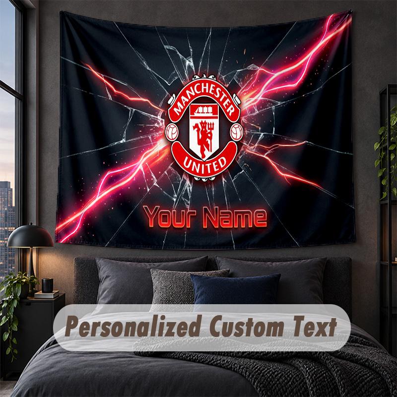 Custom Name Text Tapestry,Manchester United Decorative Wall Hanging, Background Tapestry For Home Bedroom