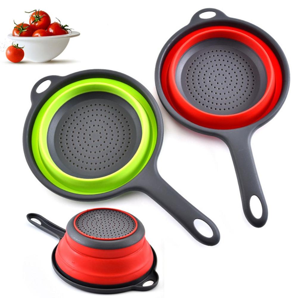 Collapsible Foldable with Handle Silicone Colander Dish Draining Basket Drainer Strainer